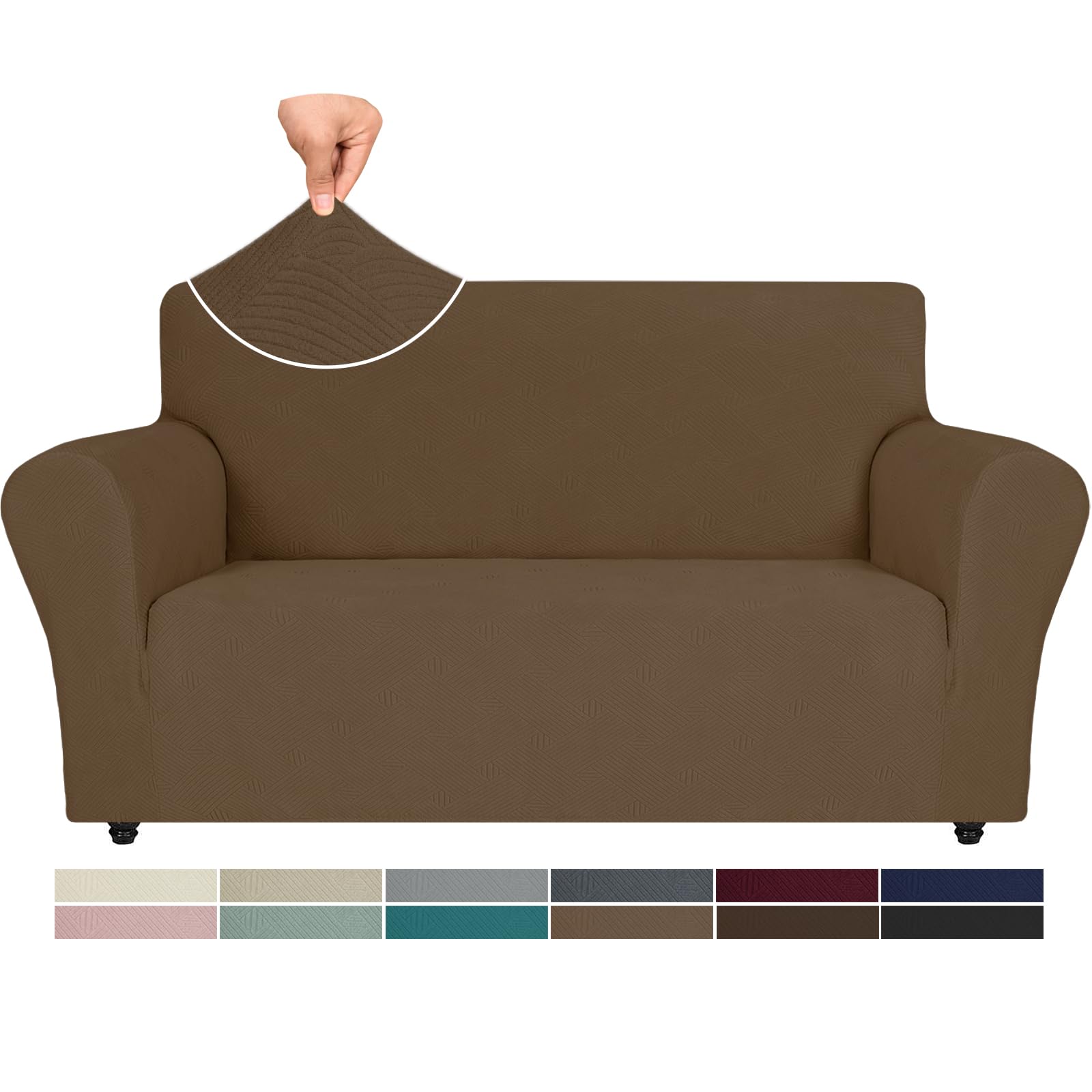 Ystyle Copri Divano 2 Posti Con Braccioli, Copridivano Antigraffio Gatto, Copridivani Elasticizzati, Pesante Inverno Copri Divani, Fodera Divano Antimacchia Lavabile Antiscivolo, Marrone