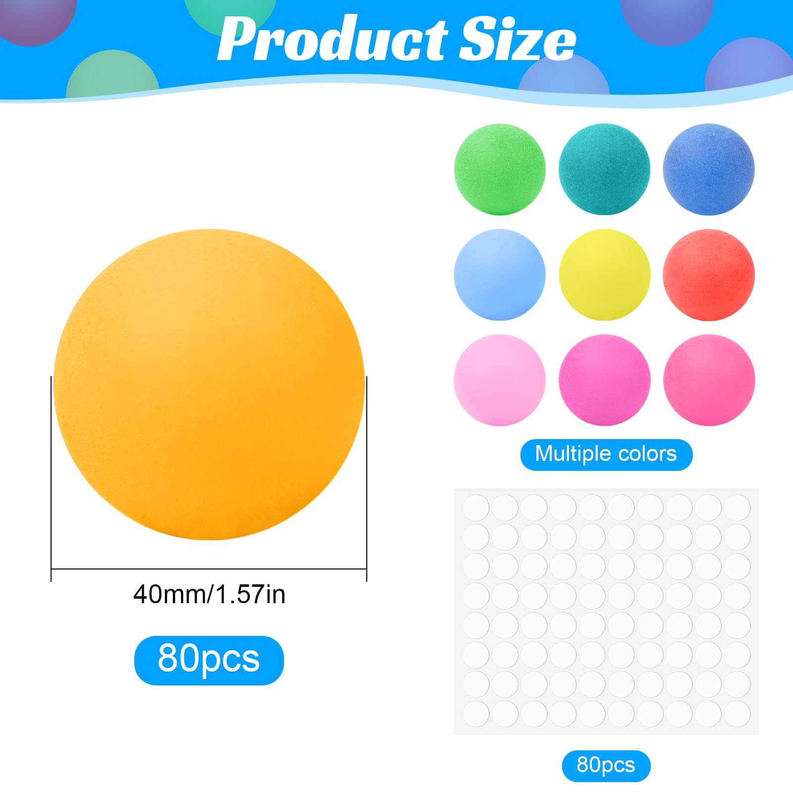 80 pelotas de ping pong multicolor de 40 mm con 80 pegatinas para decoraciones de fiestas, juegos, manualidades, proyectos de bricolaje
