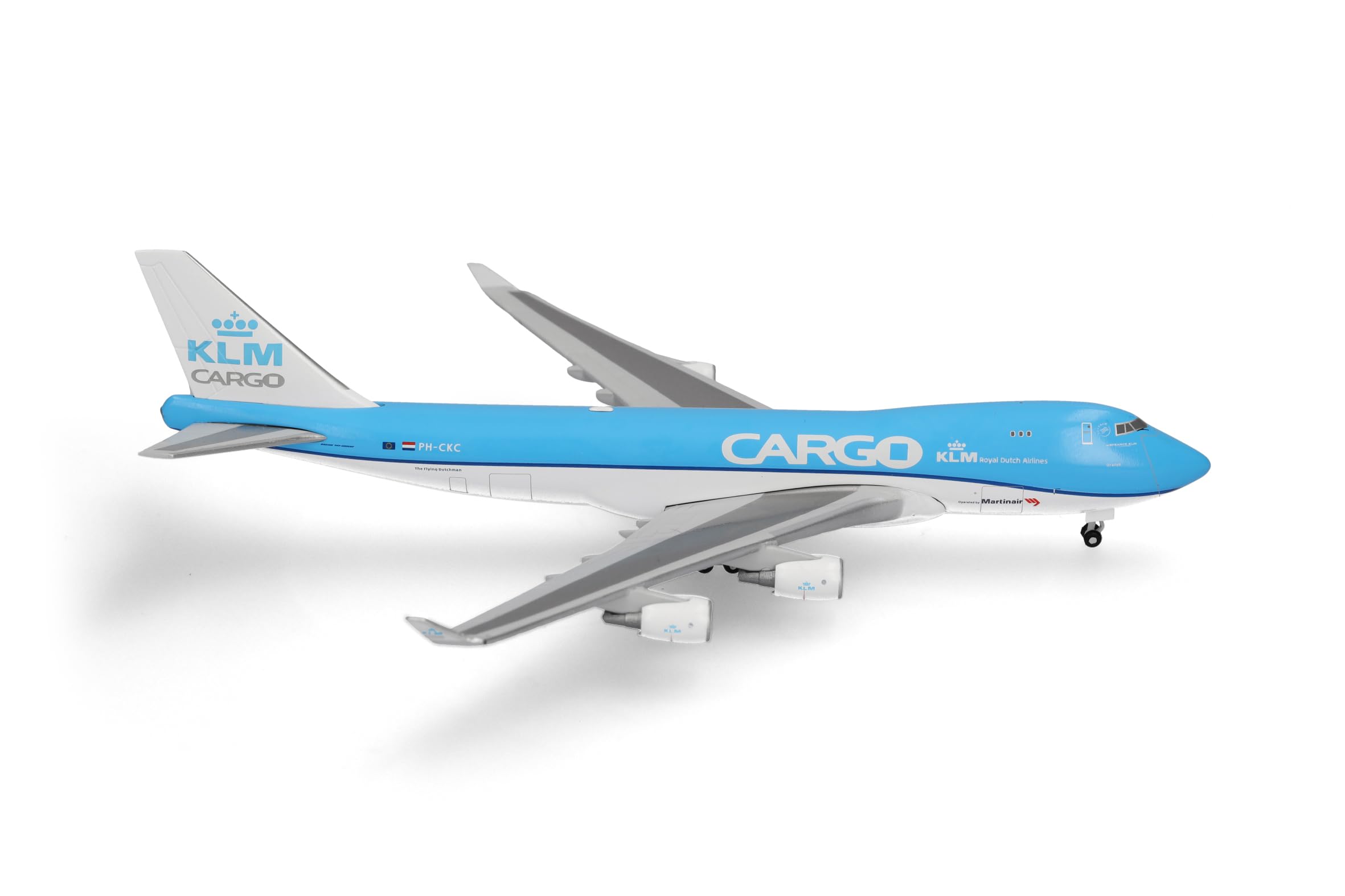 Herpa airplane model KLM Cargo Boeing 747-400ERF on a scale of 1:500, metal miniature without pedastal, model building, collectors edition