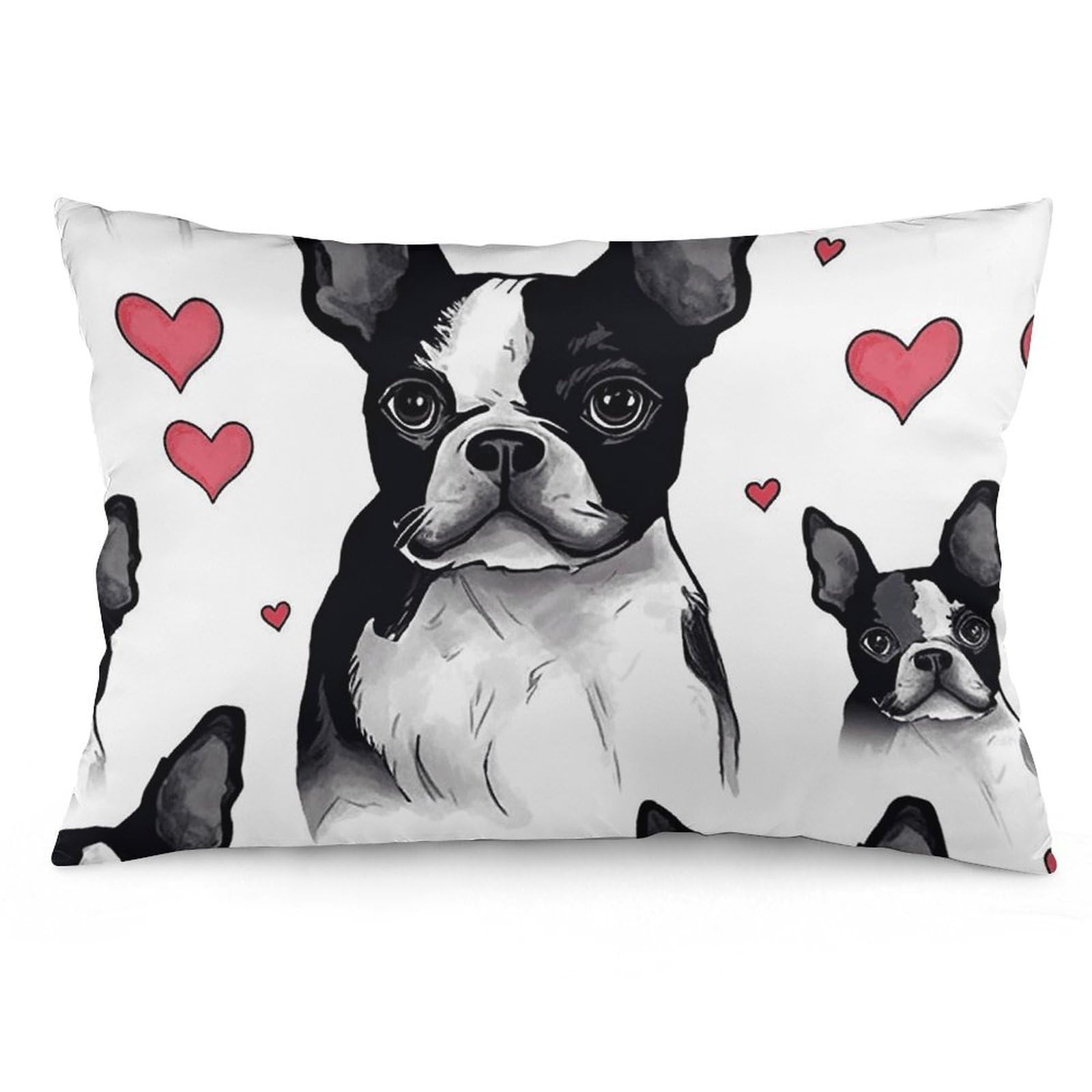 NTVOWPZO 2 Pack Decoration Throw Pillow Covers 16 "x24 Pillowcases Covers Boston Terrier Heart Dog Pillowcases Modern Farmhouse Home Decor Sofa Cushions Covers for Couch Bed Living Room