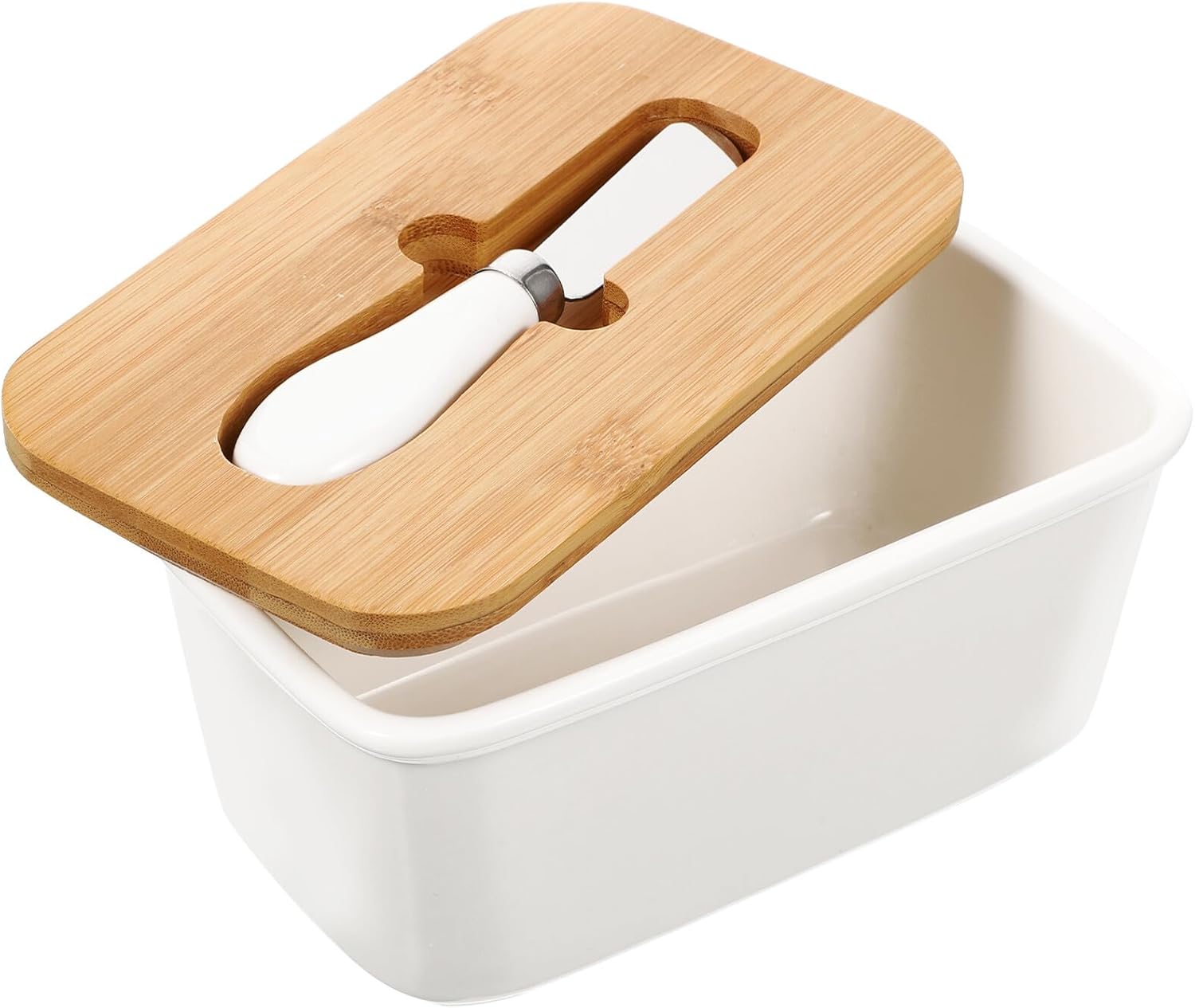 Ceramic Butter Dish Set with Slicer Knife White Butter Preservation Box with Lid for Kitchen Storage and Food Preservation