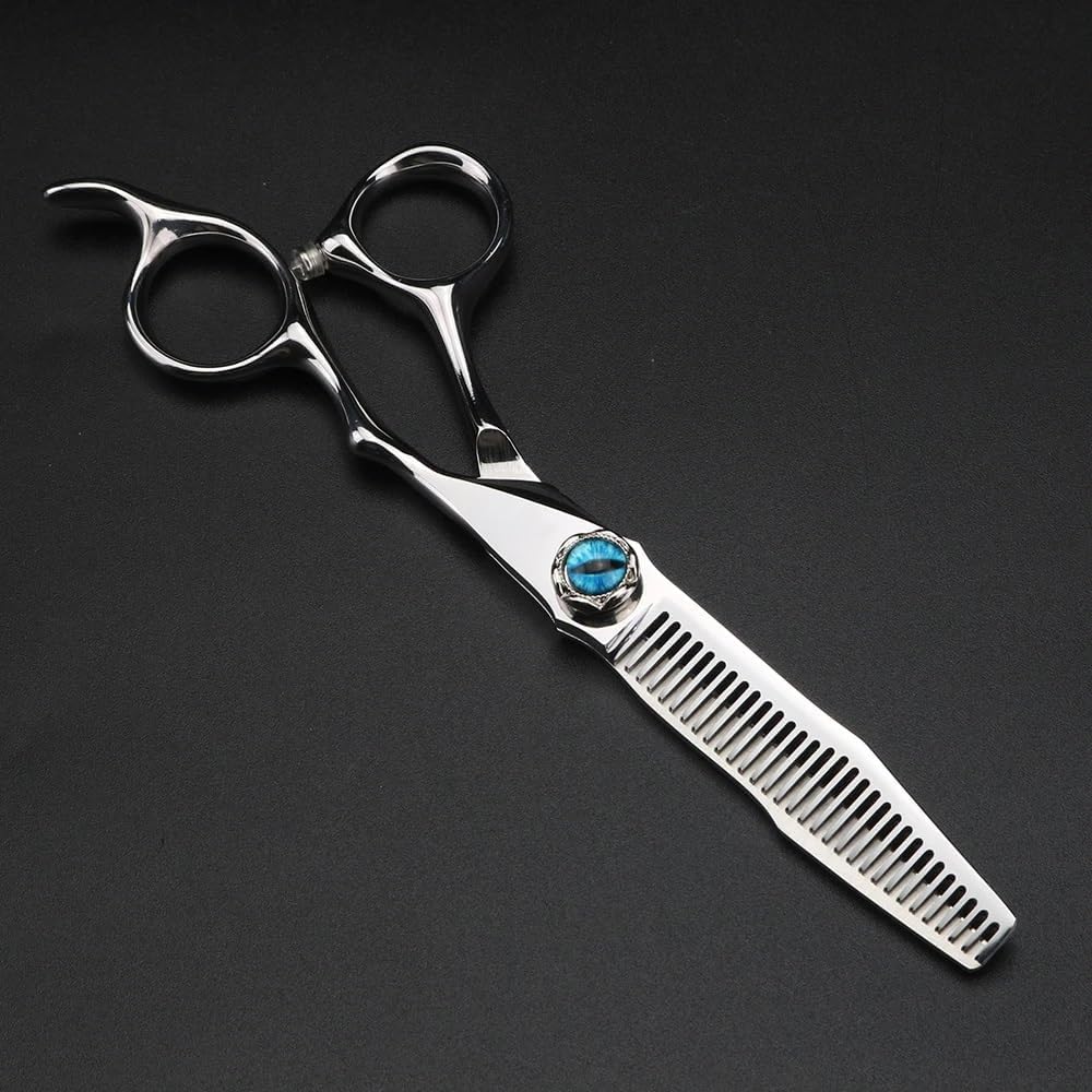 Hair Cutting Shears, 6 Inch Silver Devil Eye Screw Hair Cutting Scissors Flat Shears Thinning Scissor Set Japanese 440C Steel