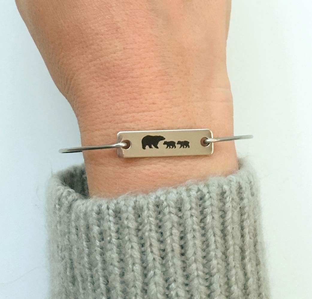 Personalized Mama Bear Bracelet Bangle with 2 Cubs and Initial Charms Christmas Gift for Mom From Daughter Son Kids Mother Jewelry - Image 2