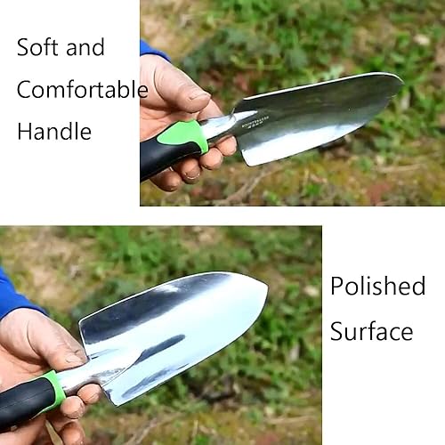Miniatura 4 de Paleta de jardín y pala ancha de mano puntiaguda con mango ergonómico antideslizante de goma suave para plantar, trasplantar, deshierbar, mover y