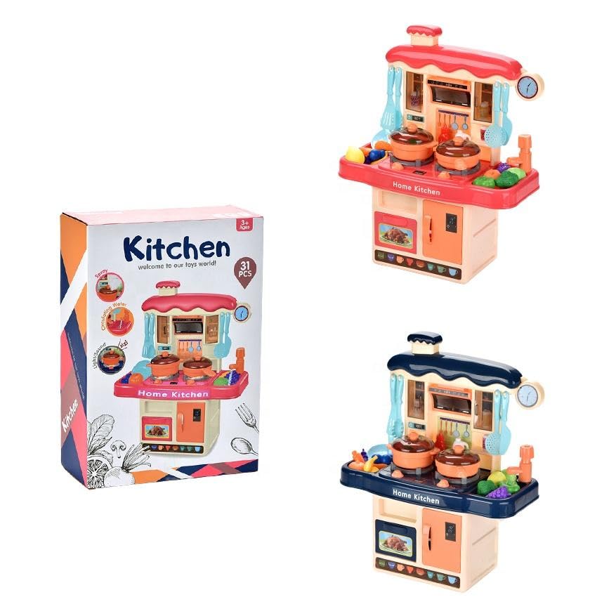 Cojuz Deluxe Kids Kitchen Playset with Sound & Lights Pretend Cooking Table Toy Multicolor