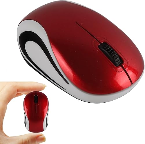 YOCUNKER Mini mouse inalámbrico ultra portátil, 1000DPI Inalámbrico, 2.4 GHz con receptor USB, seguimiento óptico, 3 botones, PCportátil (rojo)
