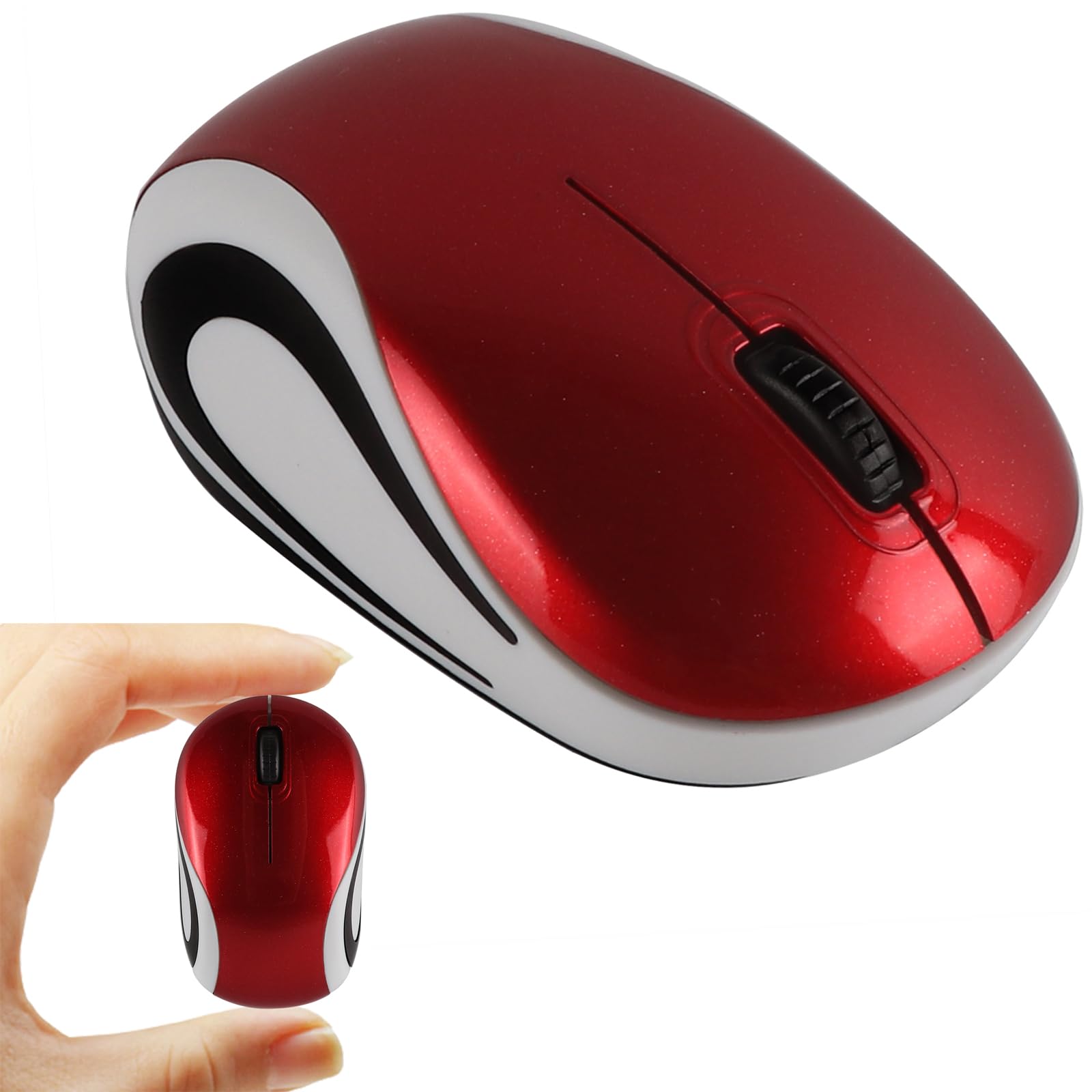 YOCUNKER Mini mouse wireless ultra portatile, 1000 dpi, mouse per computer senza fili, 2,4 GHz con ricevitore USB, tracciamento ottico, 3 pulsanti, PC/laptop (rosso)