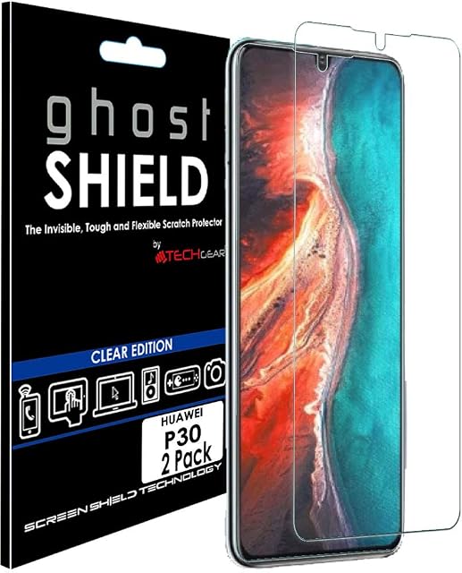 TECHGEAR [Pack of 2] Screen Protectors fit Huawei P30 [ghostSHIELD Edition] Genuine Reinforced TPU film Screen Protector Guard Covers with FULL Screen Coverage inc Curved Screen Area