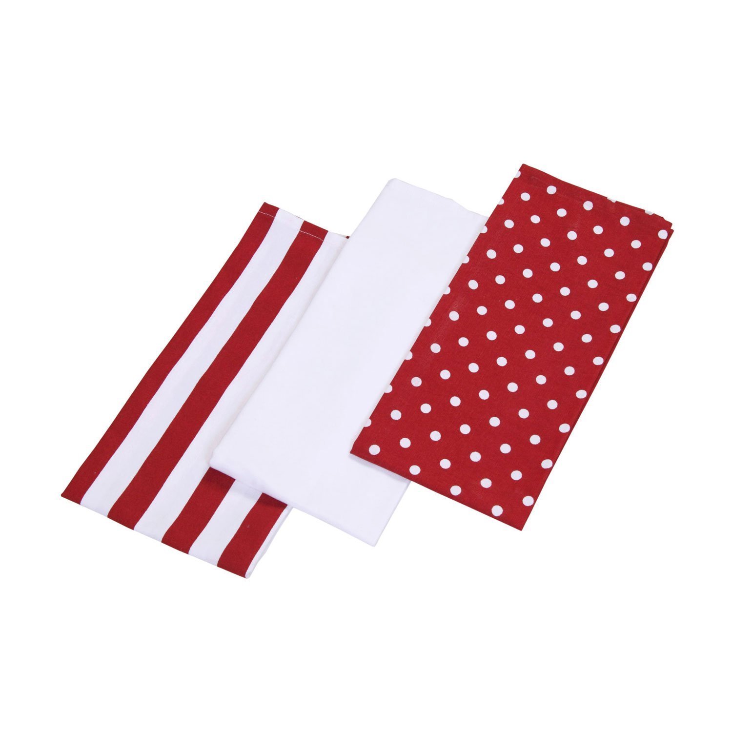 Homescapes Red Polka Dot Cotton Tea Towels Set Of Three