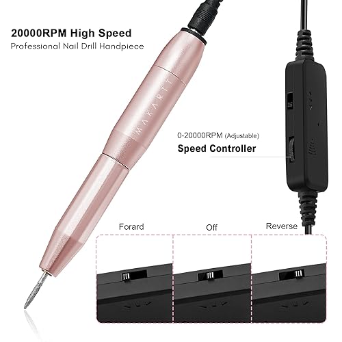 Miniatura 7 de Makartt Brocas de uñas, 12 piezas Dimond Juego de brocas de cerámica con Eirenee máquina de taladro de uñas portátil 20000RPM lima de uñas eléctrica