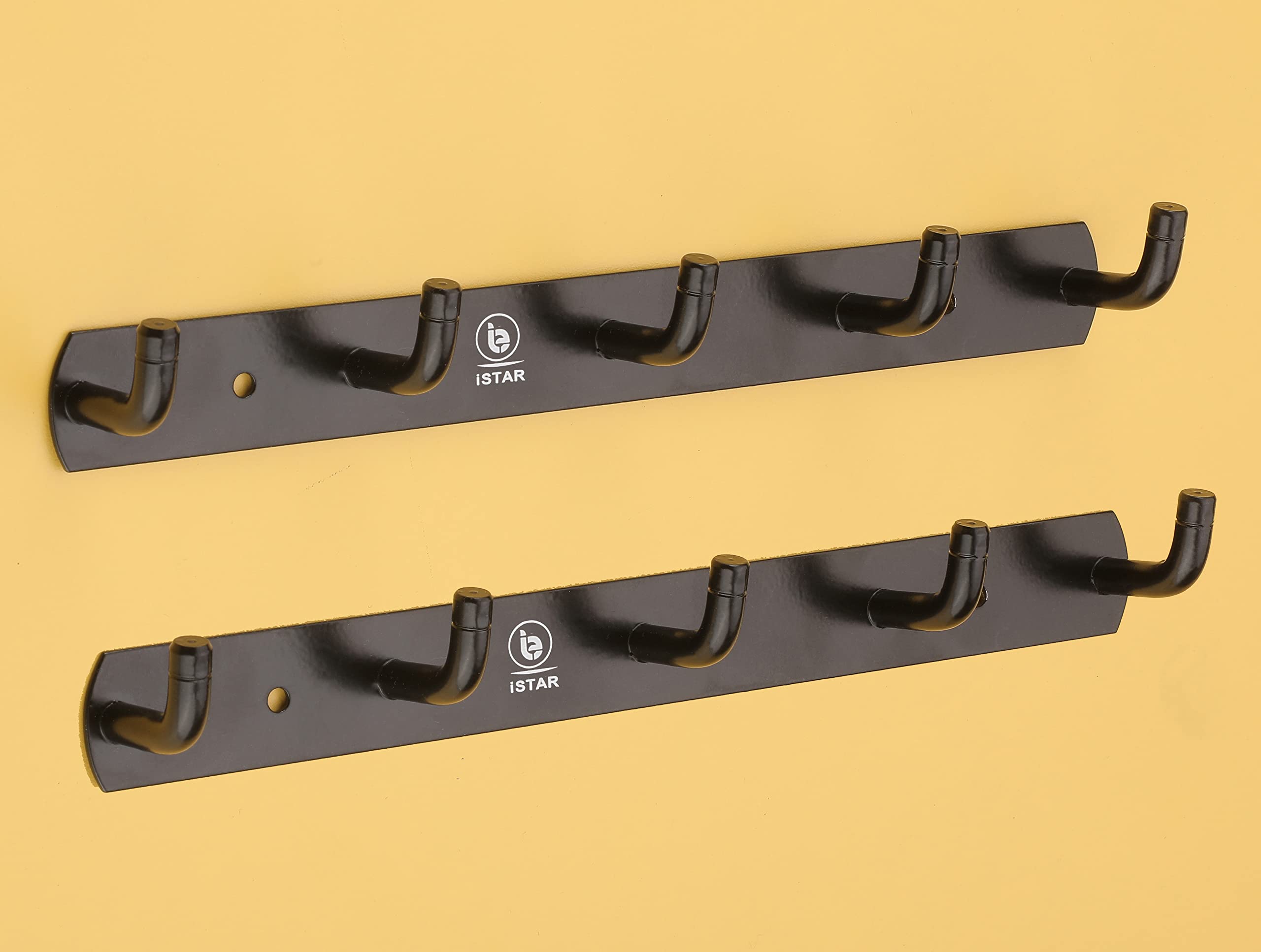 iSTAR Stainless Steel 5 Hook Rail with L-Shape Hooks for Walls of Bathroom/Kitchen–Hook Rail Bar for Clothes/Towel/Keys-Pack of 2 (5 Hooks,Black) (B0BVLWCCPT) Amazon Price History, Amazon Price Tracker