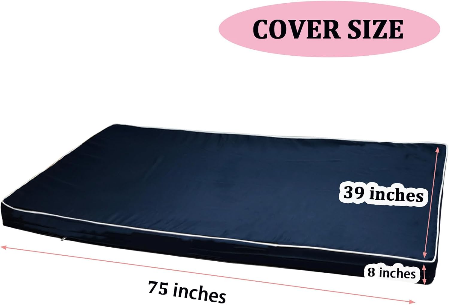 Outdoor Twin Size Daybed Cushion Cover for Porch Swing Bed, Cover Only, White Piping Trim 8 inch Mattress Slipcover Fitted Sheet with Zipper (Dark Grey, 75×39×8")