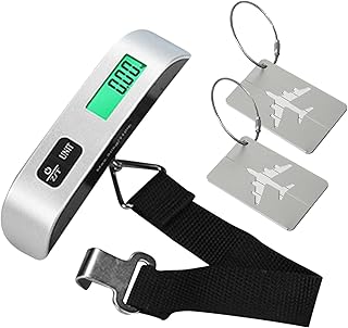 Luggage Scale, Portable Digital Suitcase Scales with 2 Luggage Tags, 50kg Pocket Handheld Weighing Luggage Scales Travel Scales for Travel Business Trip or Home Use