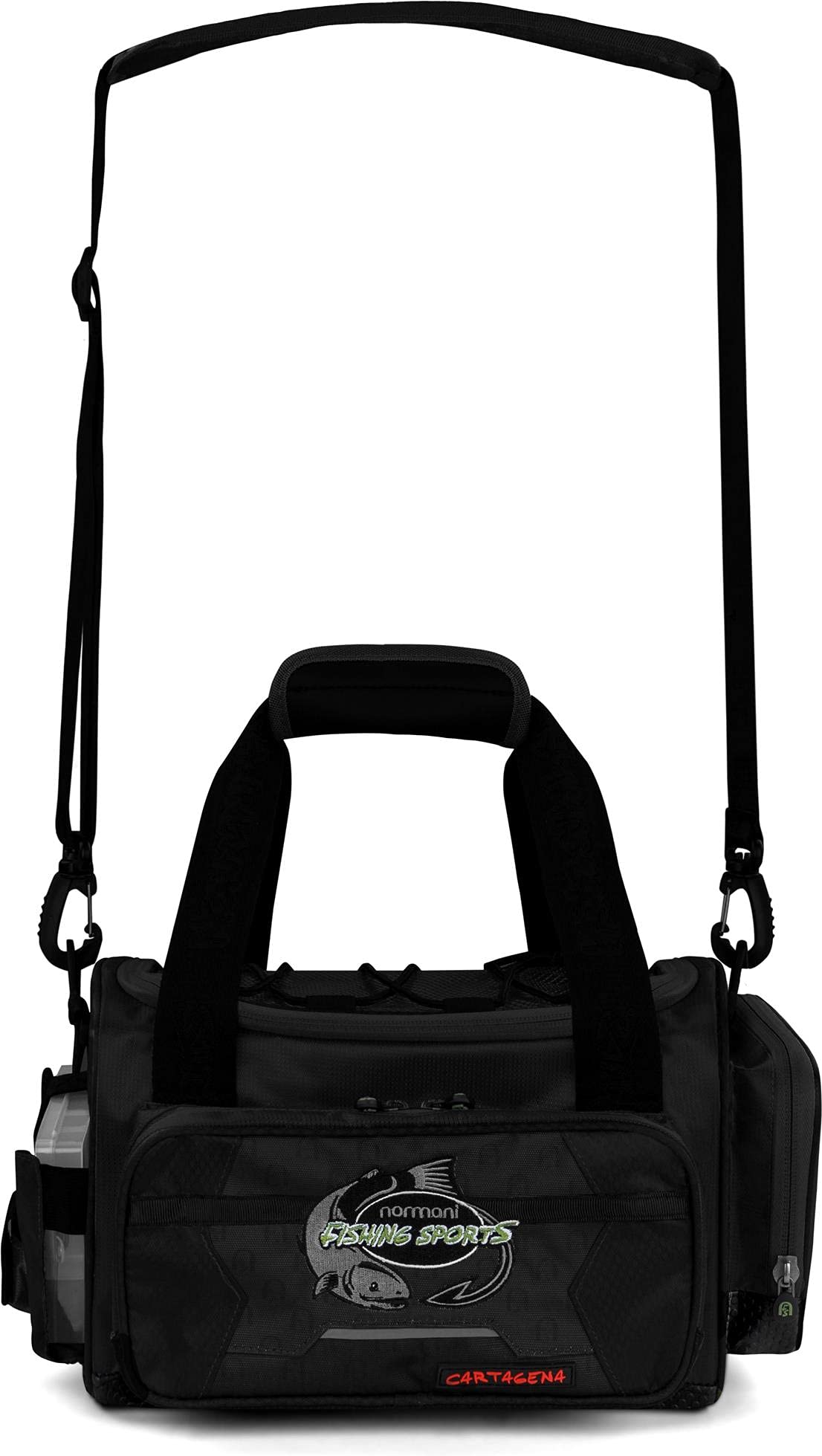 normani Angeltasche Anglertasche mit Kunstköderboxen Fischertasche Karpfentasche Spinnangeltasche Forellentasche mit 4 Geräteboxen Tackle Bag Dunkelschwarz OneSize