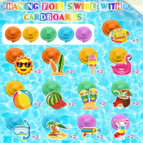 Image of Pajean 30 Pcs Summer Pool Party Hanging Swirls, Summer Ceiling Hanging Decor, Beach Hanging Swirl Decor for Kidss Kids Summer Beach Tropical Hawaiian Luau Birthday Party Favors Supplies