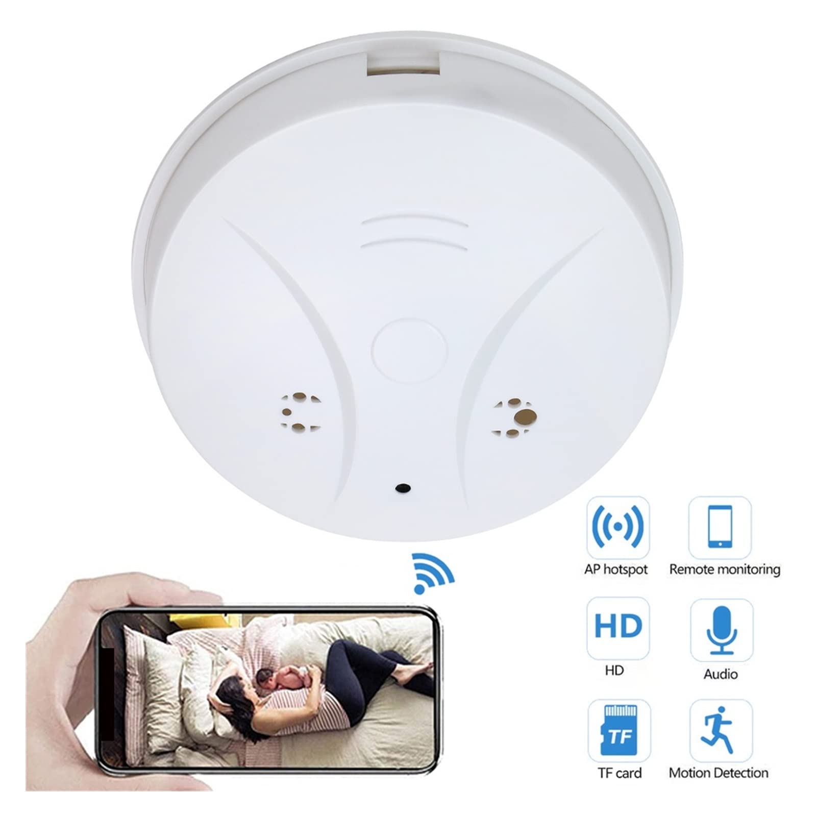 Detector de humo inalámbrico con alarma de humo 108 0p HD Detector de humo de cámara Wifi Mini With Video Security Night Vision Detection Nanny Cam for la oficina en casa ( Color : Camera 8G Card )