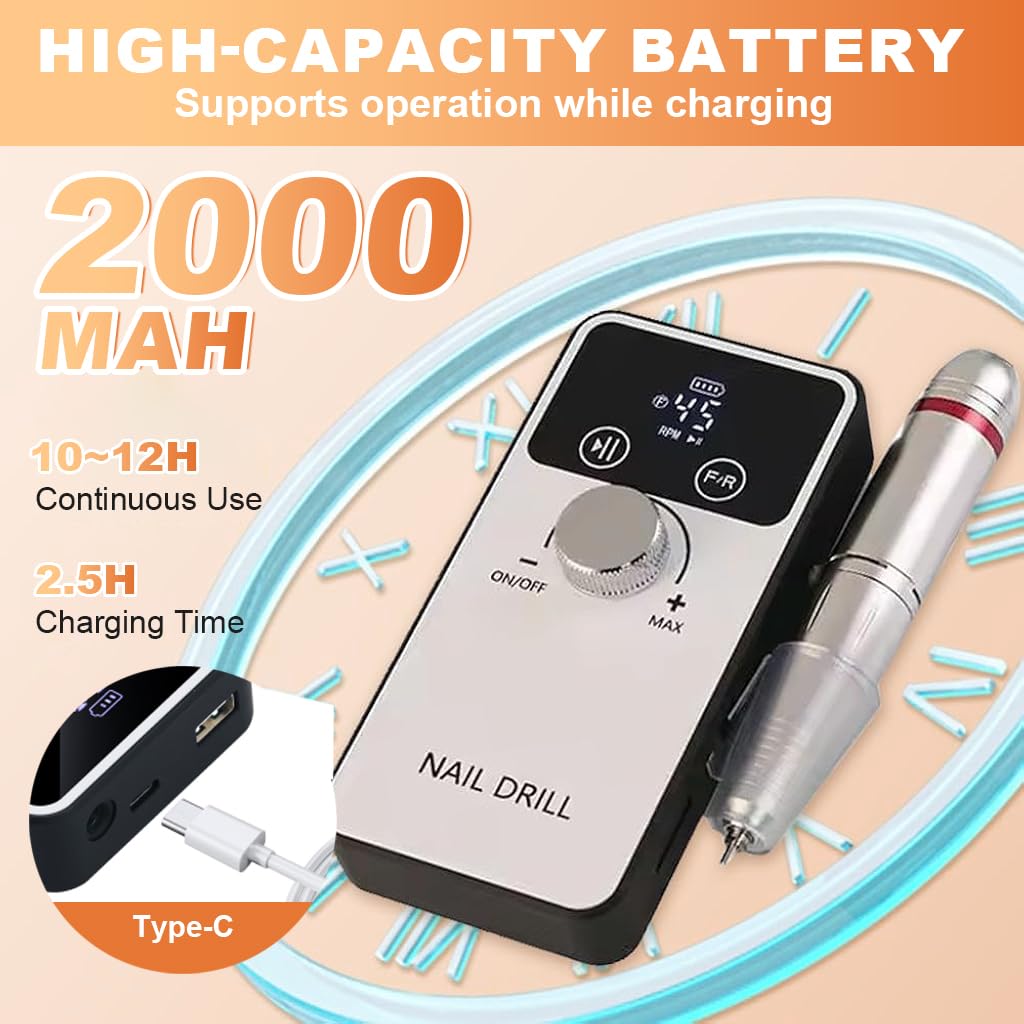 MAYCREATE Electric Nail Drill 45000RPM, 6 Bits and Sanding Bands for Acryli 2