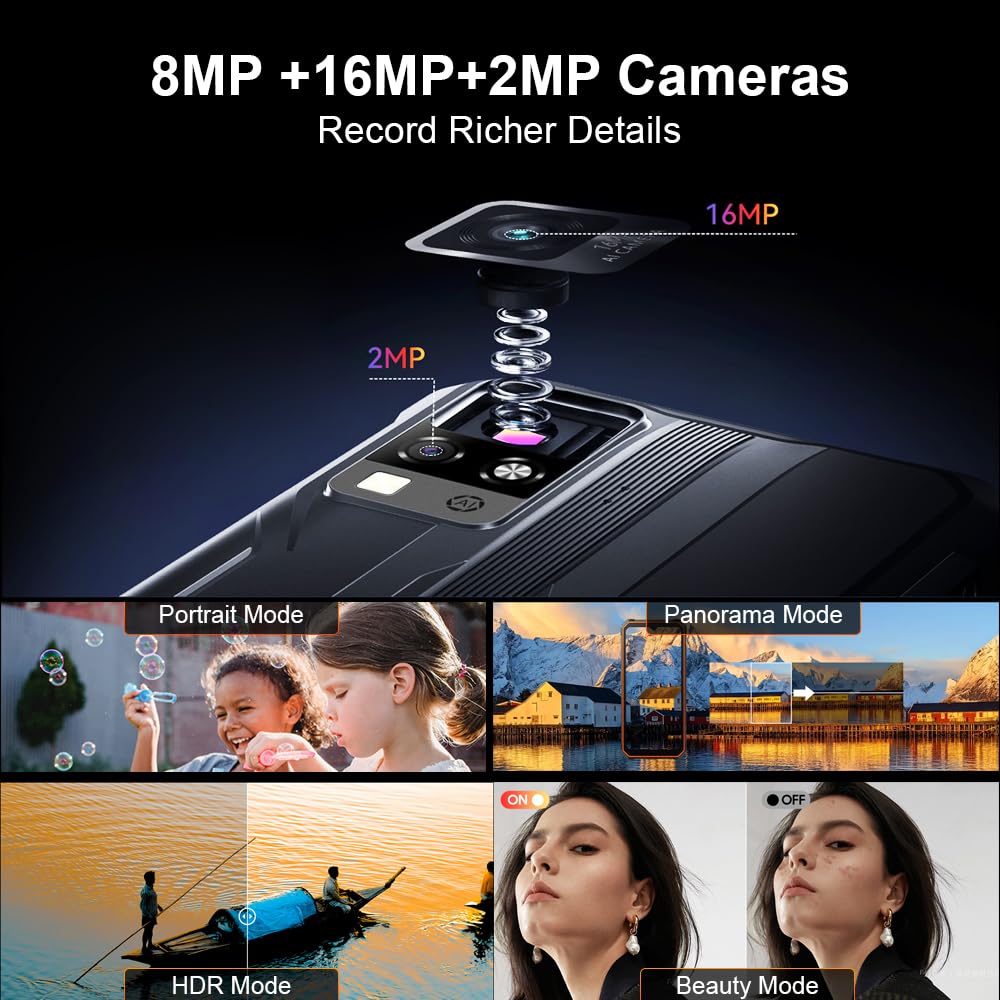 Blackview BV4800 Pro Móvil Irrompible, 12GB RAM + 128GB ROM/TF 1TB, 5180mAh | Pantalla 6.56" HD+ 60Hz, Cámara 16MP, Móvil Rugerizado IP68/IP69K, Dual SIM 4G, WiFi 5, GPS, NFC, OTG, Negro