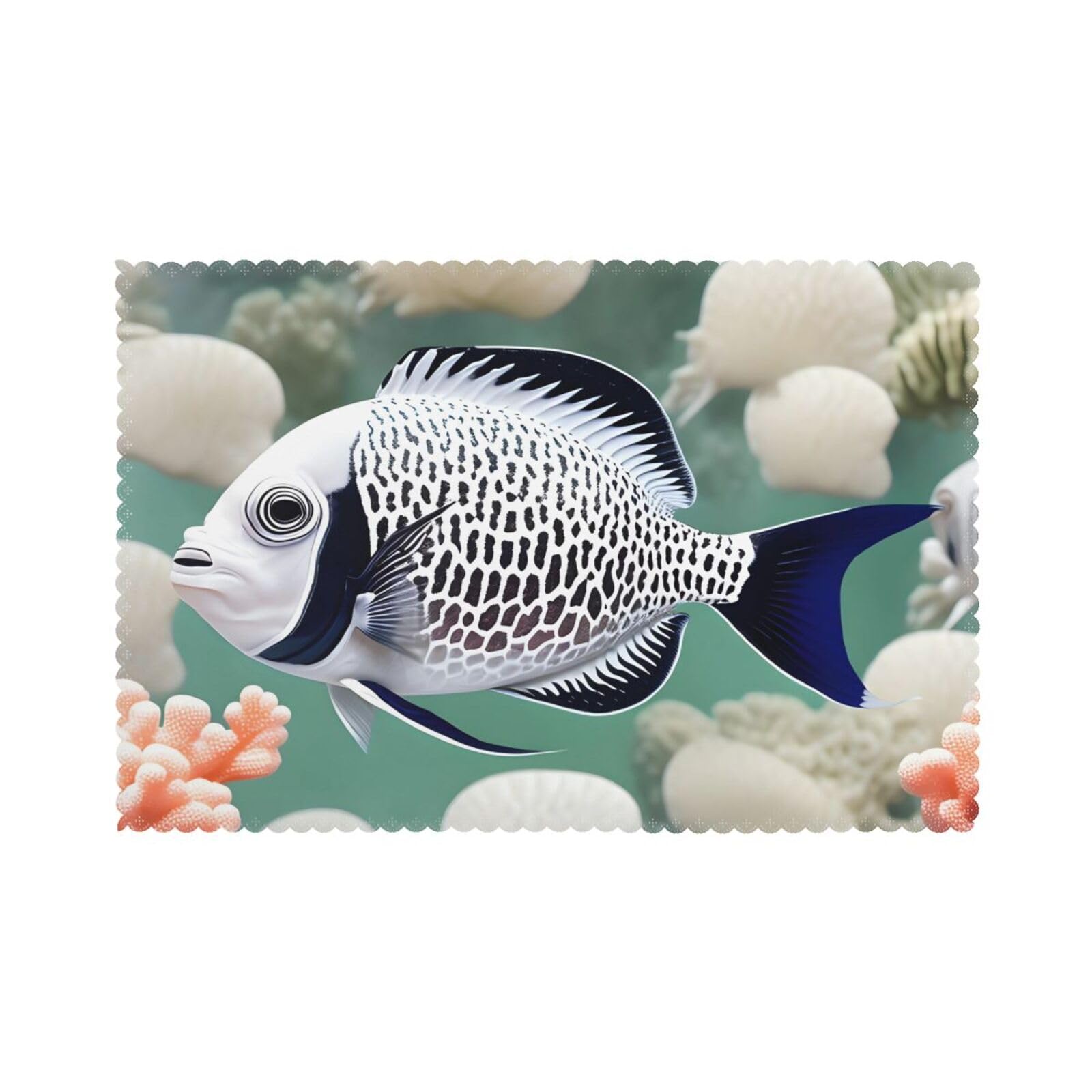 White Tropical Fish Placemat set of 6, oil-proof and insulated dining table placemats, washable and wipeable.