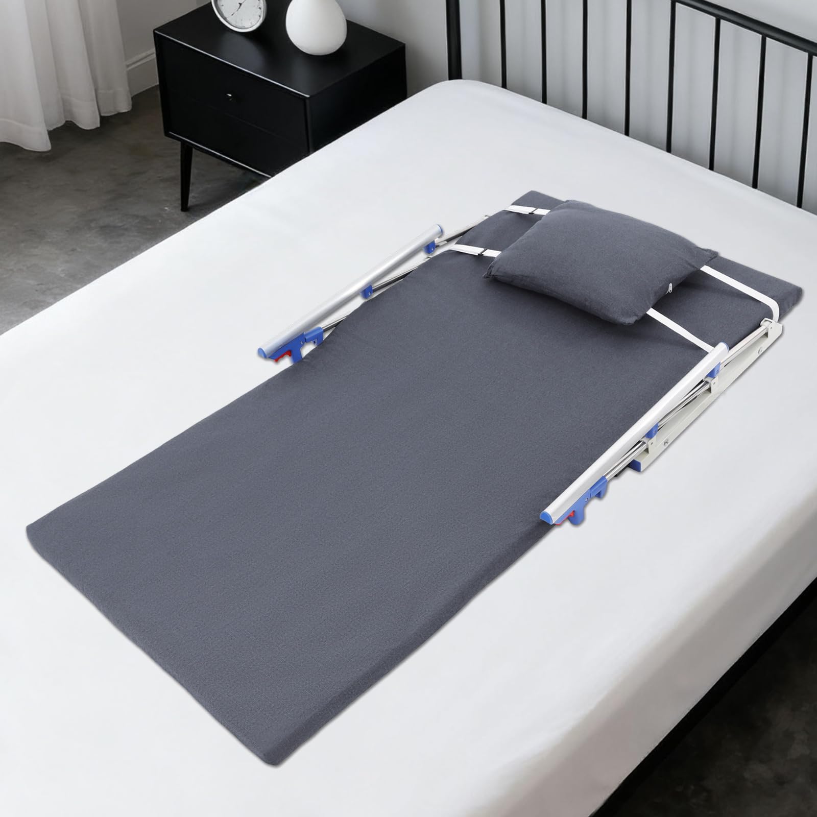Elektrische Rückenlehne Aufstehhilfe Bett 150kg Belastbarkeit Electric Bed Back Rest Verstellbarer Lattenrost 2-80 Grad Lifting Backrest mit Klapparmen EU Stecker 190x90cm Stahlrahmen Grau
