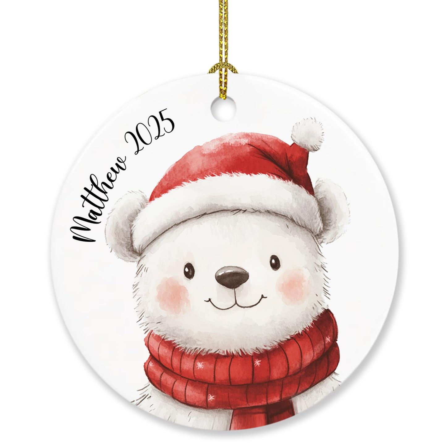 Personalized Polar Bear Christmas Ornament 2025 - Custom Year & Name Gift for Bear Lovers, Kids, Boys, Girls - Cute Xmas Animal Decor