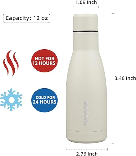 Miniatura 2 de BJPKPK Botellas de agua de 12 onzas de acero inoxidable con aislamiento al vacío de doble pared para viajes, color beige