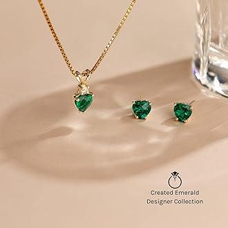 PEORA Created Emerald with Genuine Diamond Pendant for Women 14K White Gold, 0.82 Carat total Heart Shape Solitaire, Green Emerald Jewelry, May Birthstone, Gifts for Birthday, Anniversary, Wedding