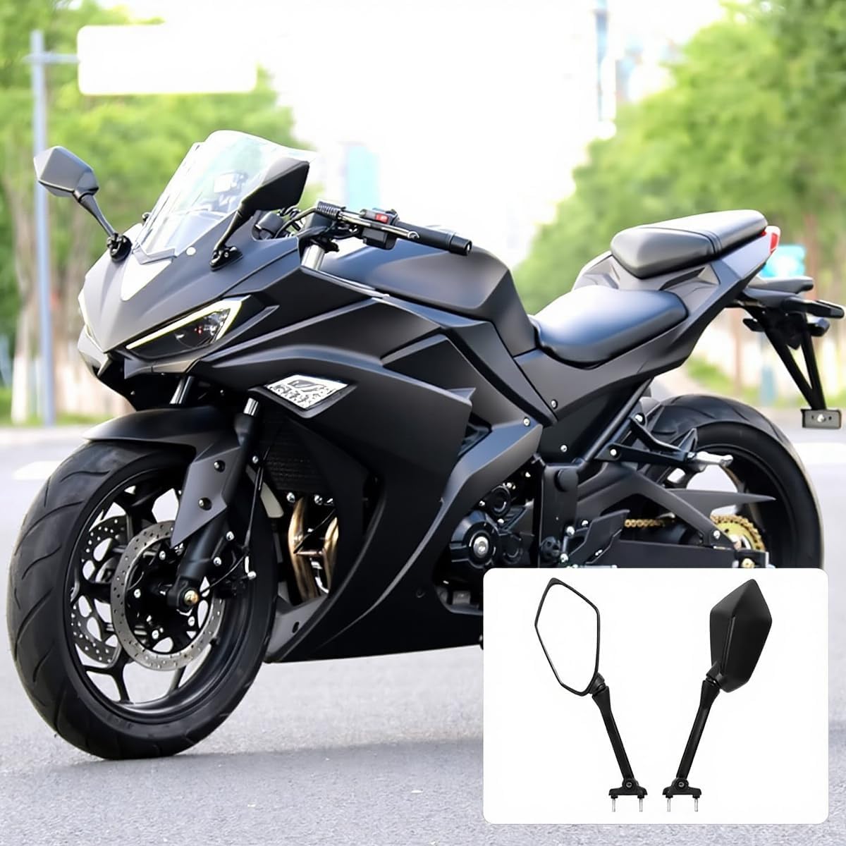 Motorcycle Mirrors Compatible with Kawasaki Ninja 650R 400R Z1000SX ER6F - Extended Stem Rear View Side Mirrors for Blind Spot Reduction & High Stability (2009-2016 Models)​