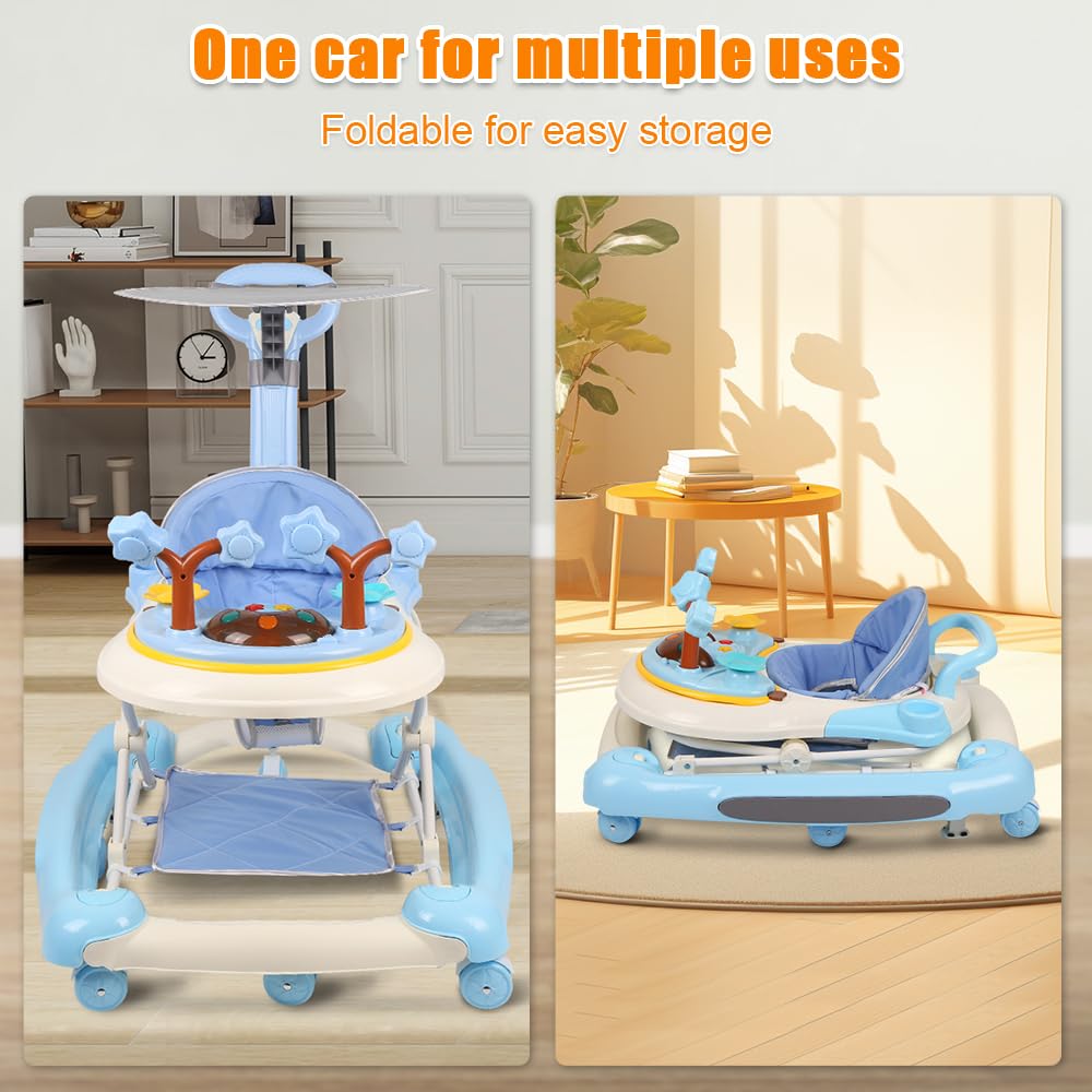 Andador de bebé ajustable en 4 niveles, escalable, estable, anti-Basculo, aprendizaje de caminata 67×75×85cm (azul)