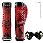 TOPCABIN Ergonomic Bicycle Grips - Widen Holding Rubber Grips with Aluminum LockGrips for Mountain & Road Bikes (Rubber Red, 1 Pair)