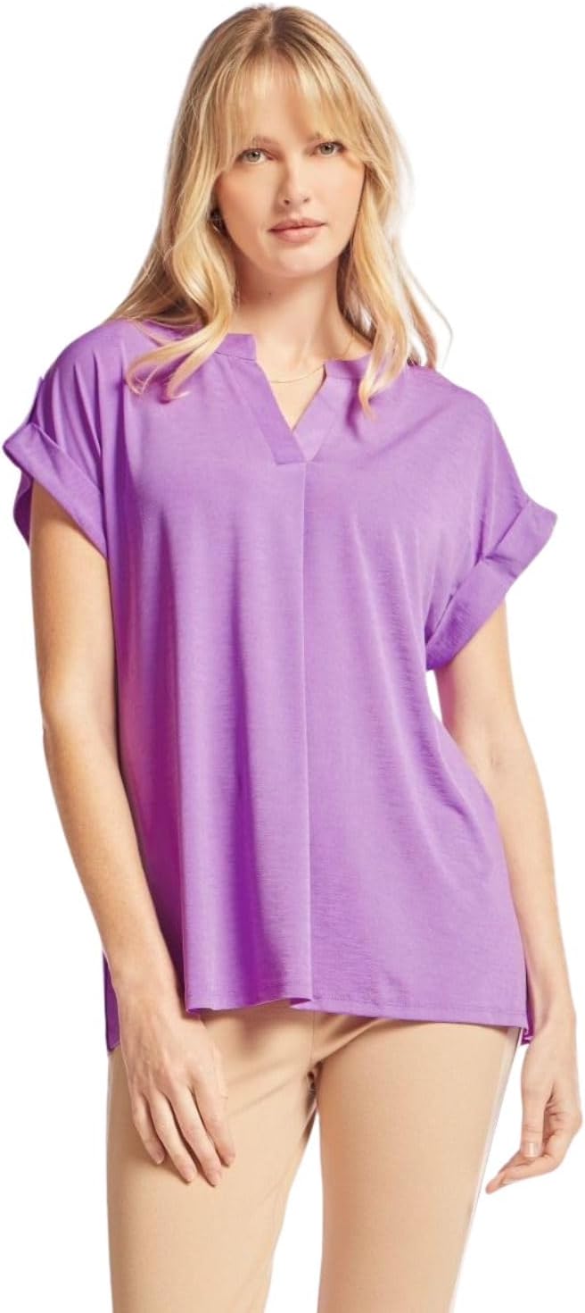 Dear Scarlett Womens Lizzy Short Sleeve Relaxed Flowy Blouse