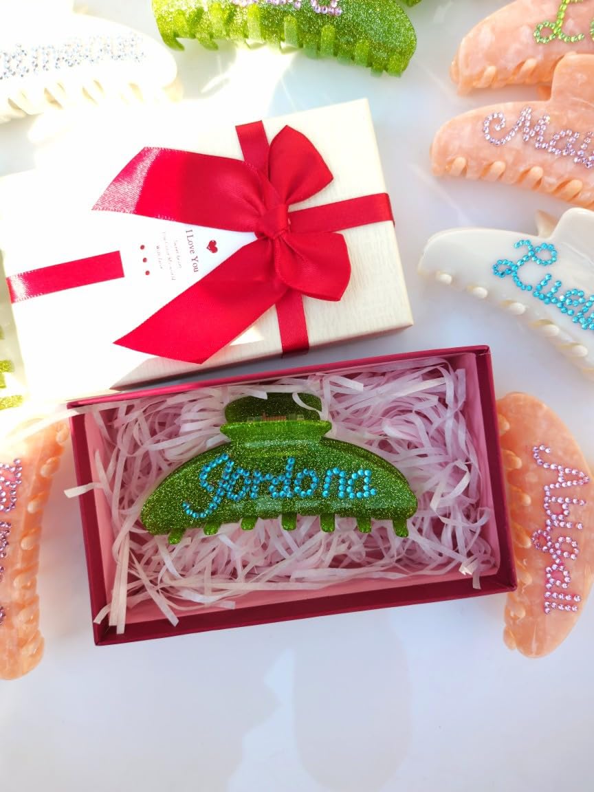 Personalized Hair Claw Clips with Rhinestones - Custom Cute Bridal Claw for Classy Occasions (Pearl White)