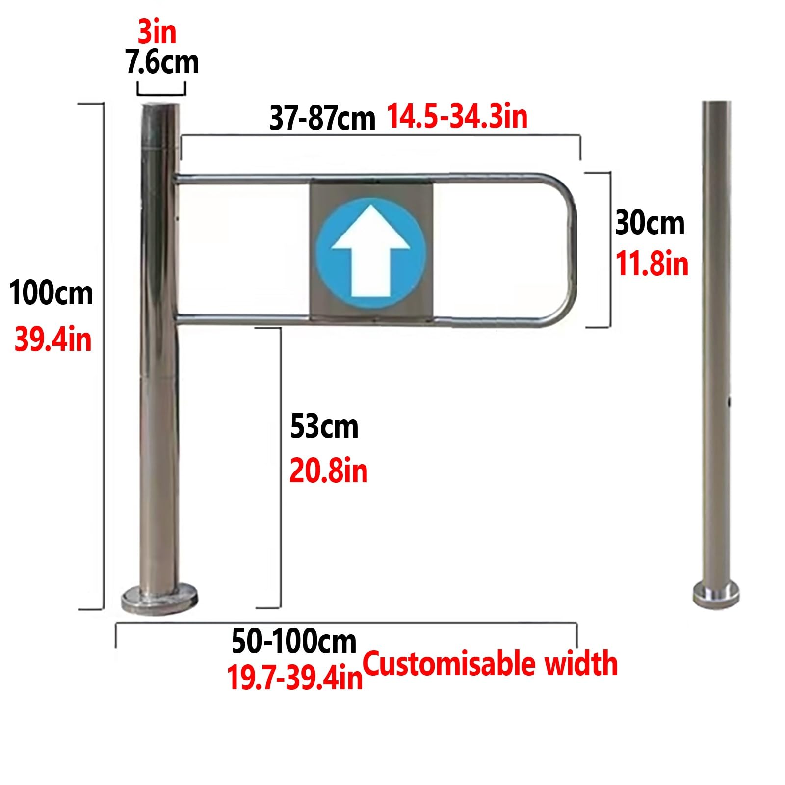 Puerta oscilante de acero inoxidable de 90°, con resorte, cierre automático, puerta peatonal de 1 vía para mercado y fábrica, apertura izquierda, 85 cm, duradera y segura