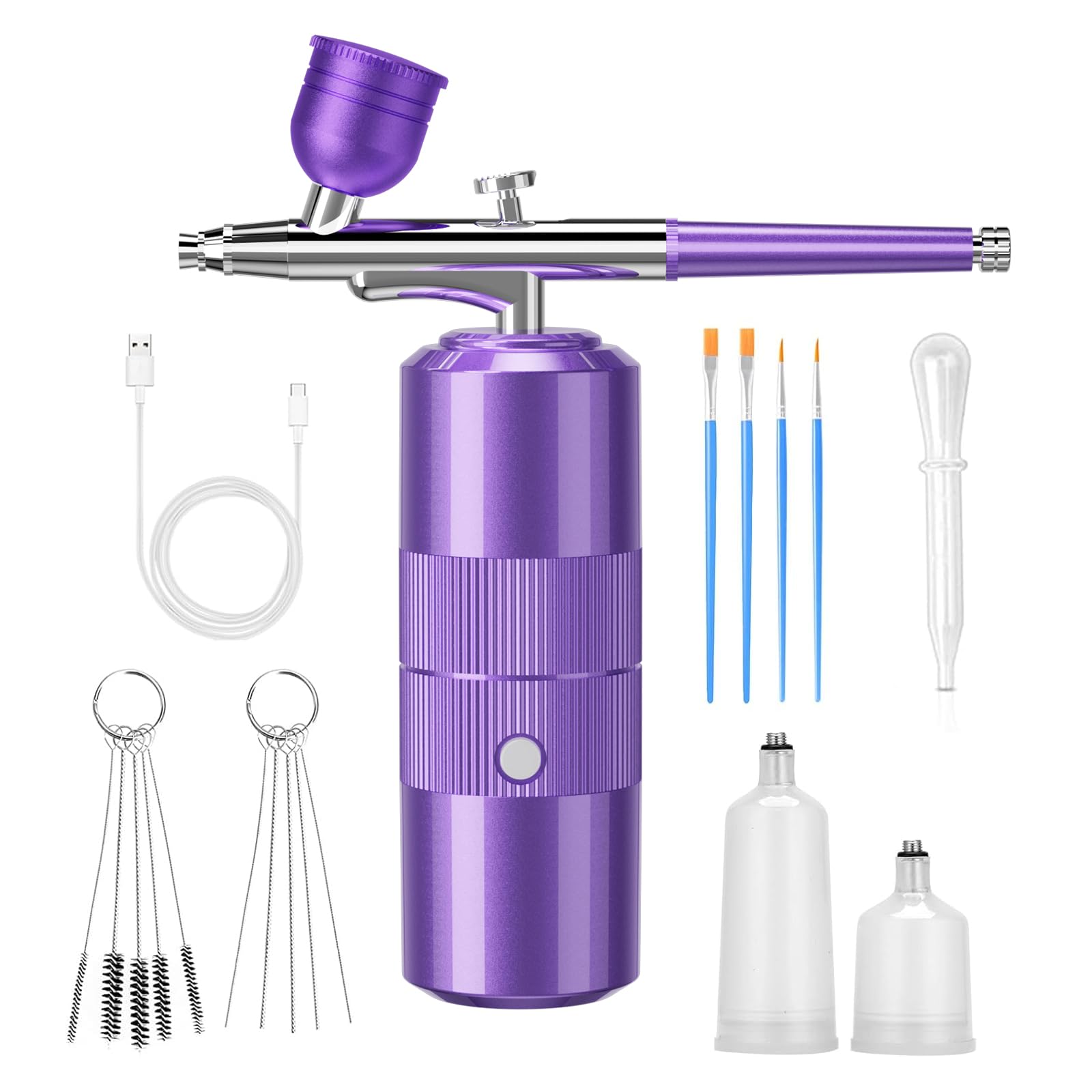 Kit de aerógrafo con compresor, kit de aerógrafo portátil de 48 PSI, juego de cepillo de aire de alta presión sin obstrucción, inalámbrico recargable con boquilla de 0.3 mm y cepillo de limpieza para