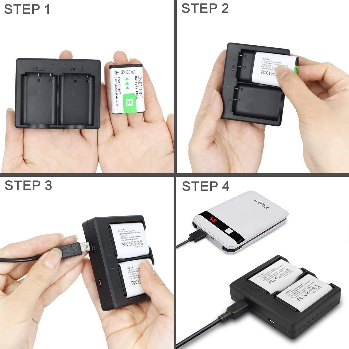 ENEGON NP-BX1 Replacement Battery (2-Pack) and Rapid Dual Charger for Sony NP-BX1 and Sony Cyber-Shot DSC-RX100, DSC-RX100M II/II/Ⅳ/Ⅴ/Ⅵ/Ⅶ/VA, DSC-RX100 M4/M5/M6/M7, HDR-CX