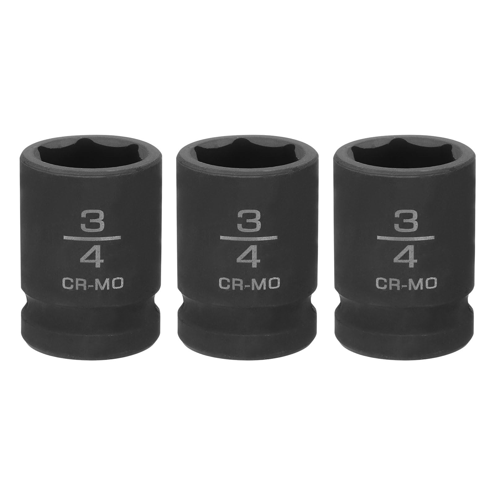 sourcing map 3pcs 6 Point Shallow Impact Socket 3/4" Socket 1/2" Square Drive 38mm (1.5") Long 40CRMO for Home Auto Axle Hex Nuts Bolts Repair, Black โ image 1