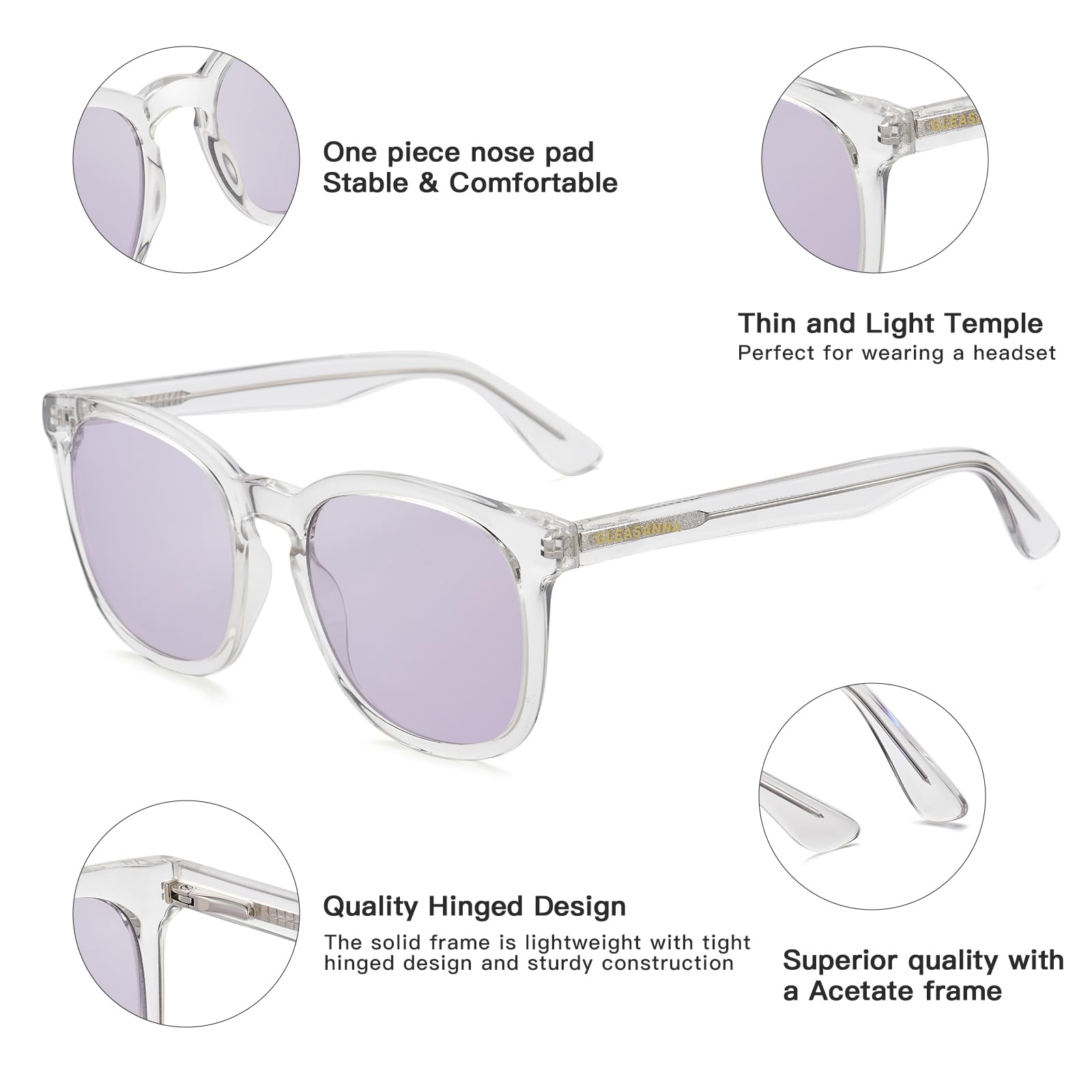 GLEASANNA Sleep Blue Light Glasses for Woman Men Light Purple Dual AR Coating Lens Anti Eyestrain Computer Gaming Glasses