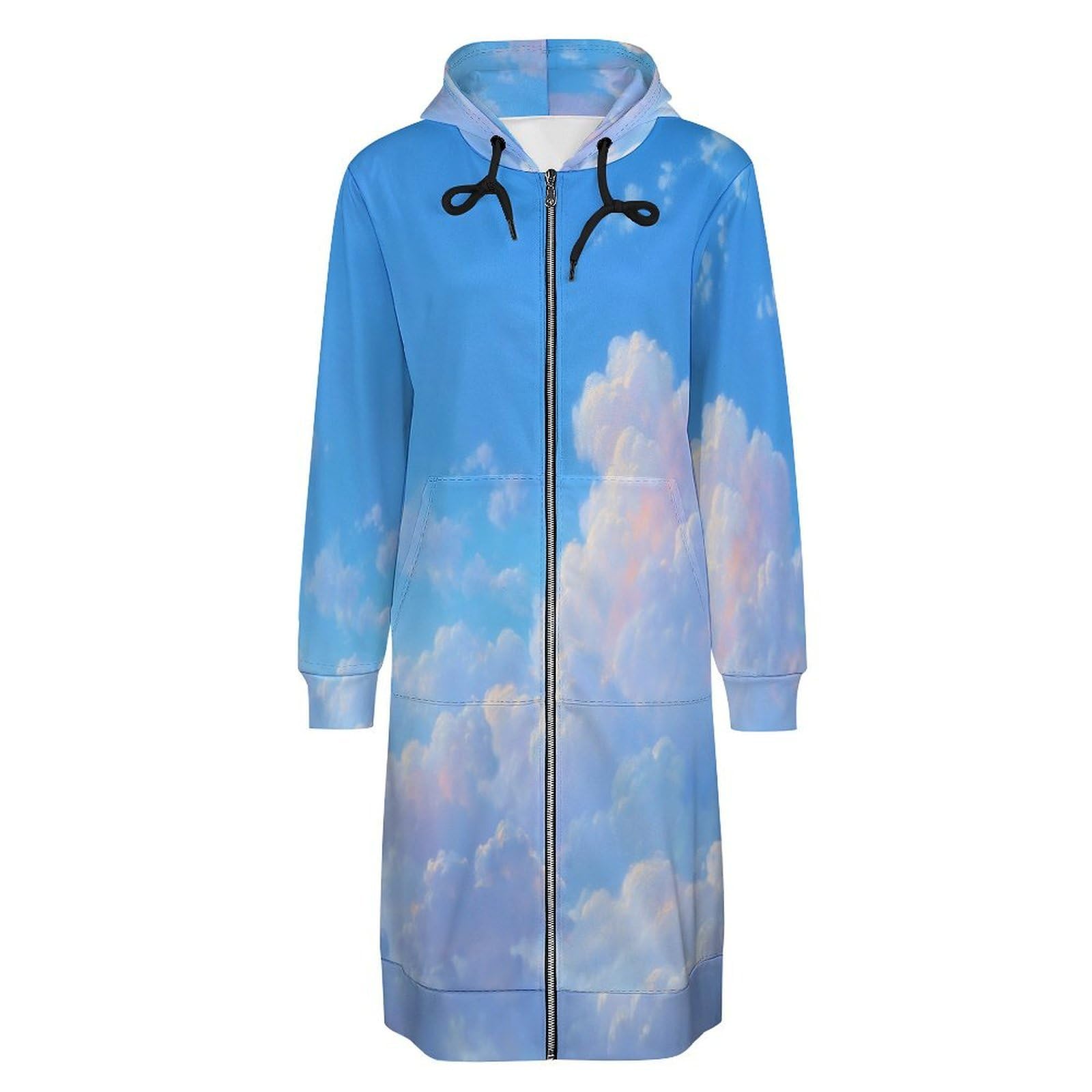 Felpa Donna con Zip Felpe Sportiva con Tasche E Cappuccio Design Soffice Nuvola Bianca Morbida Invernale Giacca Regolabile Azzurro Chiaro Confortevole per Uso Quotidiano Casual