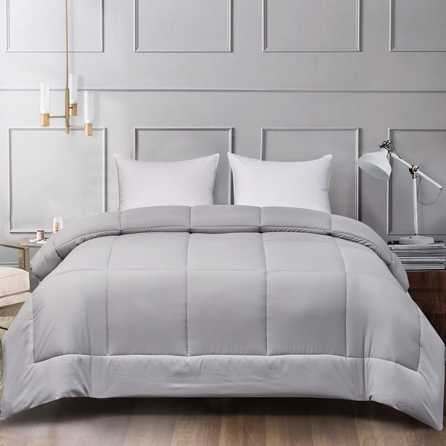 Blue Ridge Home Fashions Comforter Breathable Microfiber Duvet Insert, Summer Cooling Winter Warm Reversible Down Alternative Quilt Comforter for All Season, King, White/Platinum
