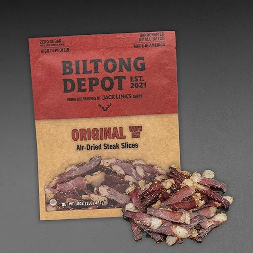 Biltong Depot - Biltong de ternera tradicional (con grasa) 1 libra (16 onzas), apto para paleo y ceto, sin conservantes, sin MSG, sin gluten, sin