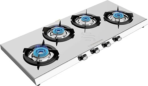 Sunshine Falcon Plus 4 Burner | Ultra Slim 4 Burner Stainless Steel Gas Stove | Ergonomic Knob, Brass Burner, 5G Technology | Manual Ignition, LPG…