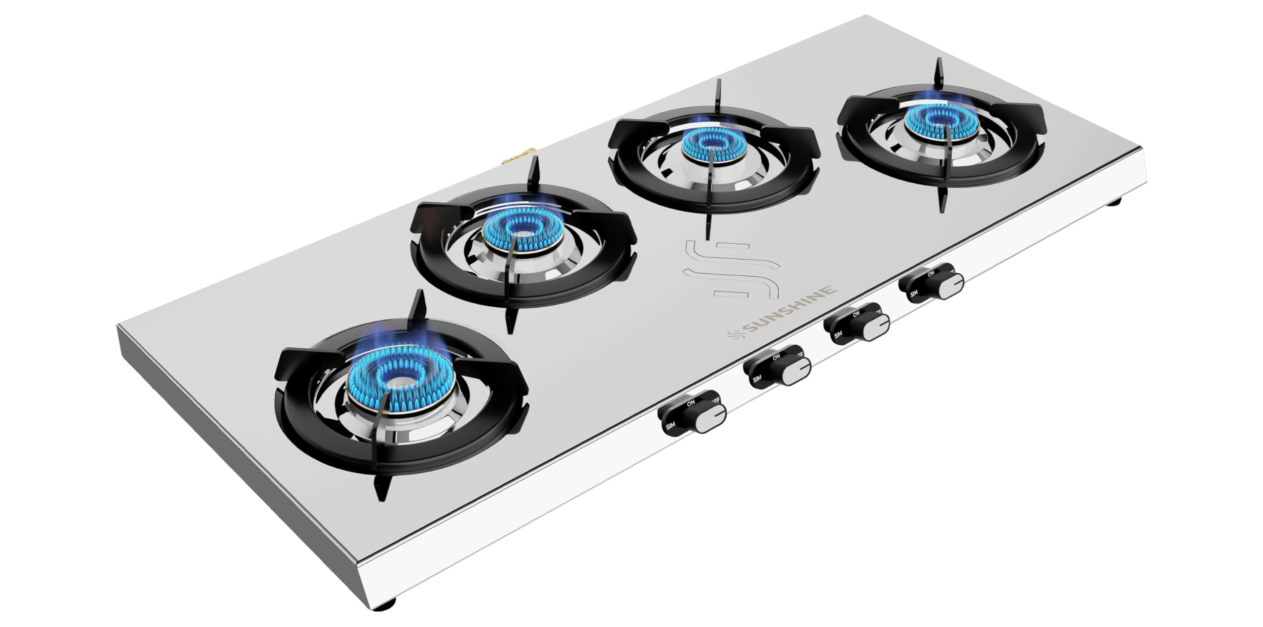 Sunshine Falcon Plus 4 Burner | Ultra Slim 4 Burner Stainless Steel Gas Stove | Ergonomic Knob, Brass Burner, 5G Technology | Manual Ignition, LPG Ready & PNG Compatible (Silver)-image-2