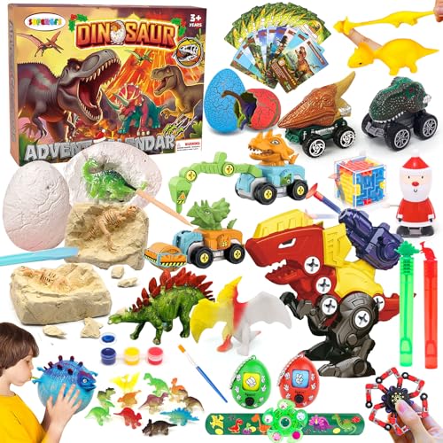 Advent Calendar 2024 Kids Dinosaur Eggs Dino Excavation Kits for Boys Girls, 24 Days Christmas Countdown Calendar Dino Dig Kit Dino Toys Christmas Gifts for Kids