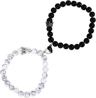 2pcs Couple Bracelets, Magnetic Love Heart Bracelet Mutual Attraction Matching Bracelets Small Crown Relationship Bracelets Couple Gifts for Women Men