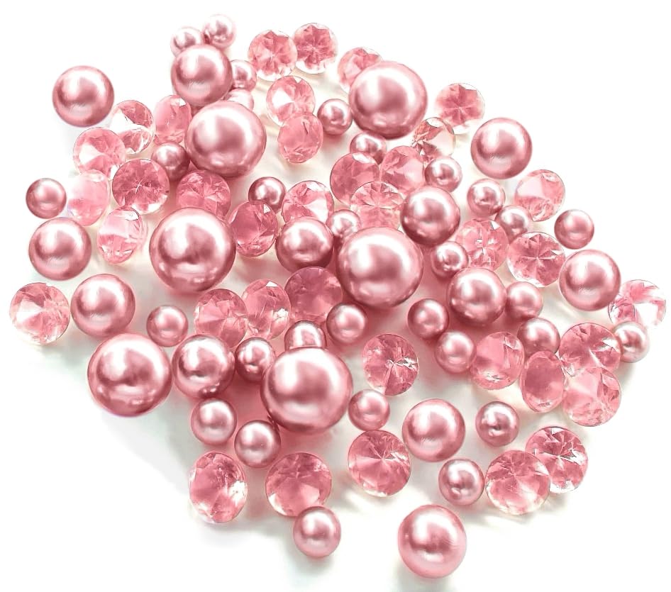 200 Floating Light Pink Pearls with Matching Sparkling Gems - Fills 4 Gallons of The Transparent Water Gels for The Floating Effect- with Exclusive Measured Prep Bags for Best Results!
