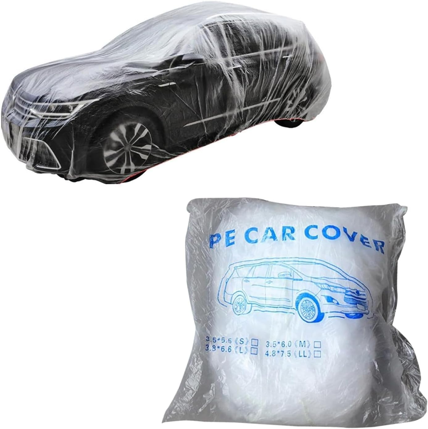 1 PC Disposable Car Cover, Clear Plastic Rain Car Cover with Elastic Band, Garage Dust Proof Storage Protection, Universal for Most Cars (12.4 FT x 21.6 FT)