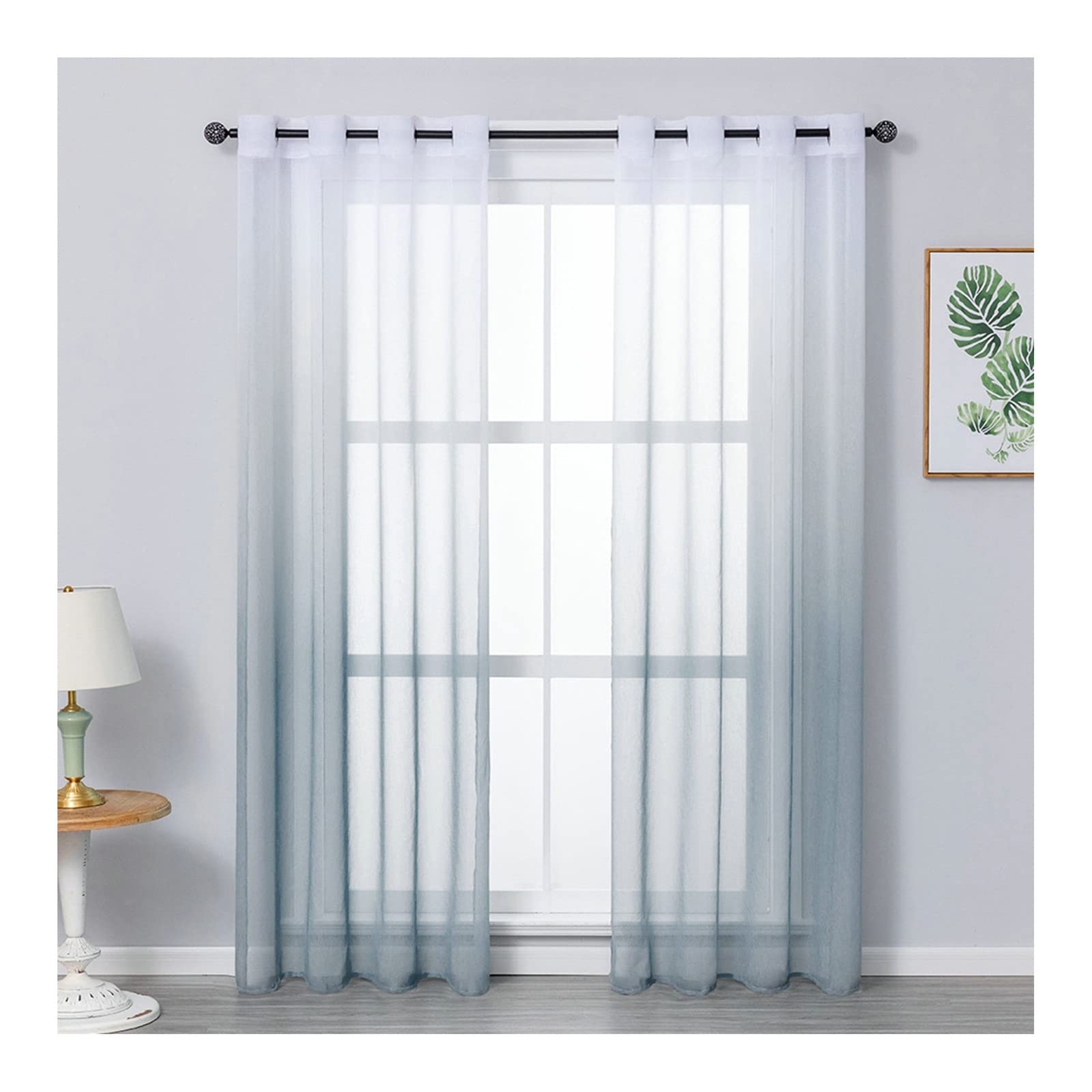 Cortinas semitransparentes gris degradado con ojetes de aspecto lino para dormitorio