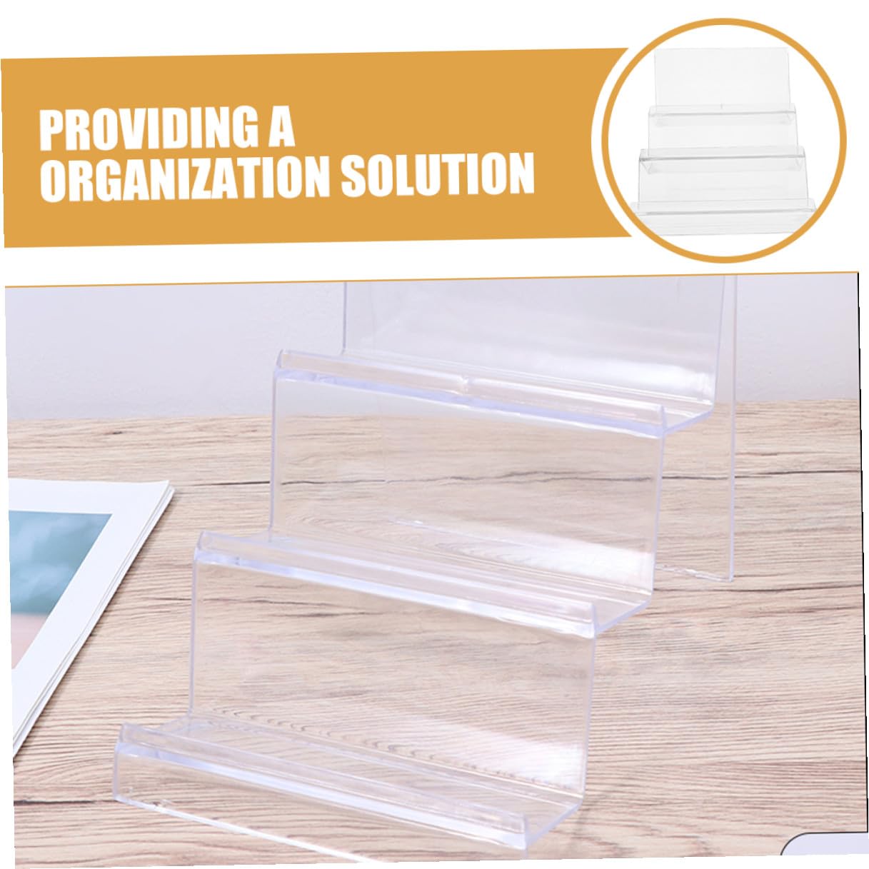 MAGICLULU Organizzatore da Scrivania Espositore Porta Oggetti 3 Ripiani Inclinati in Acrilico 2 Pezzi Leggero e Resistente per Uffici ed Esposizioni