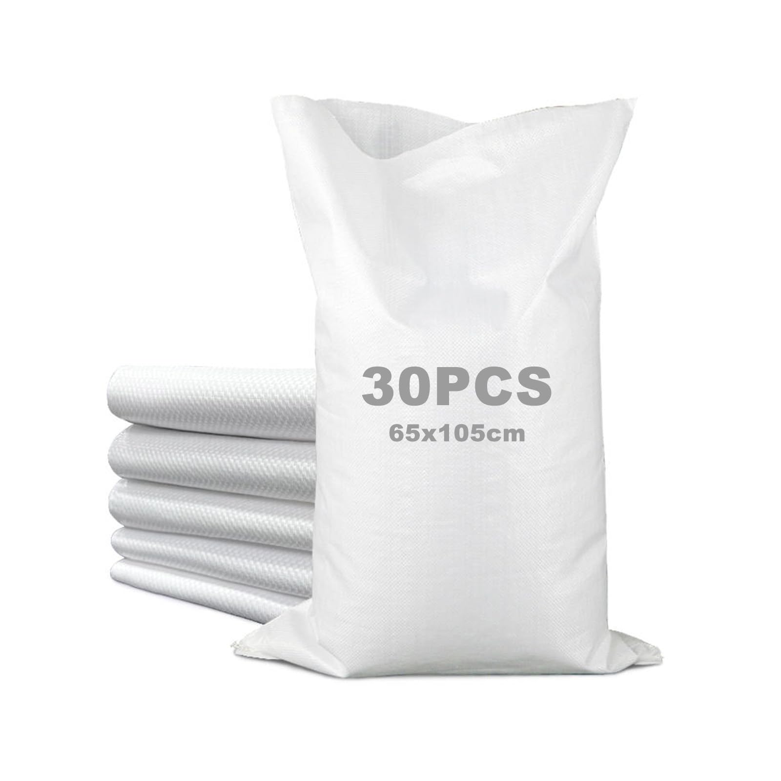 WOPPLXY Paquete de 30 sacos para escombros de 65 x 105 cm de PP blanco para protección contra inundaciones