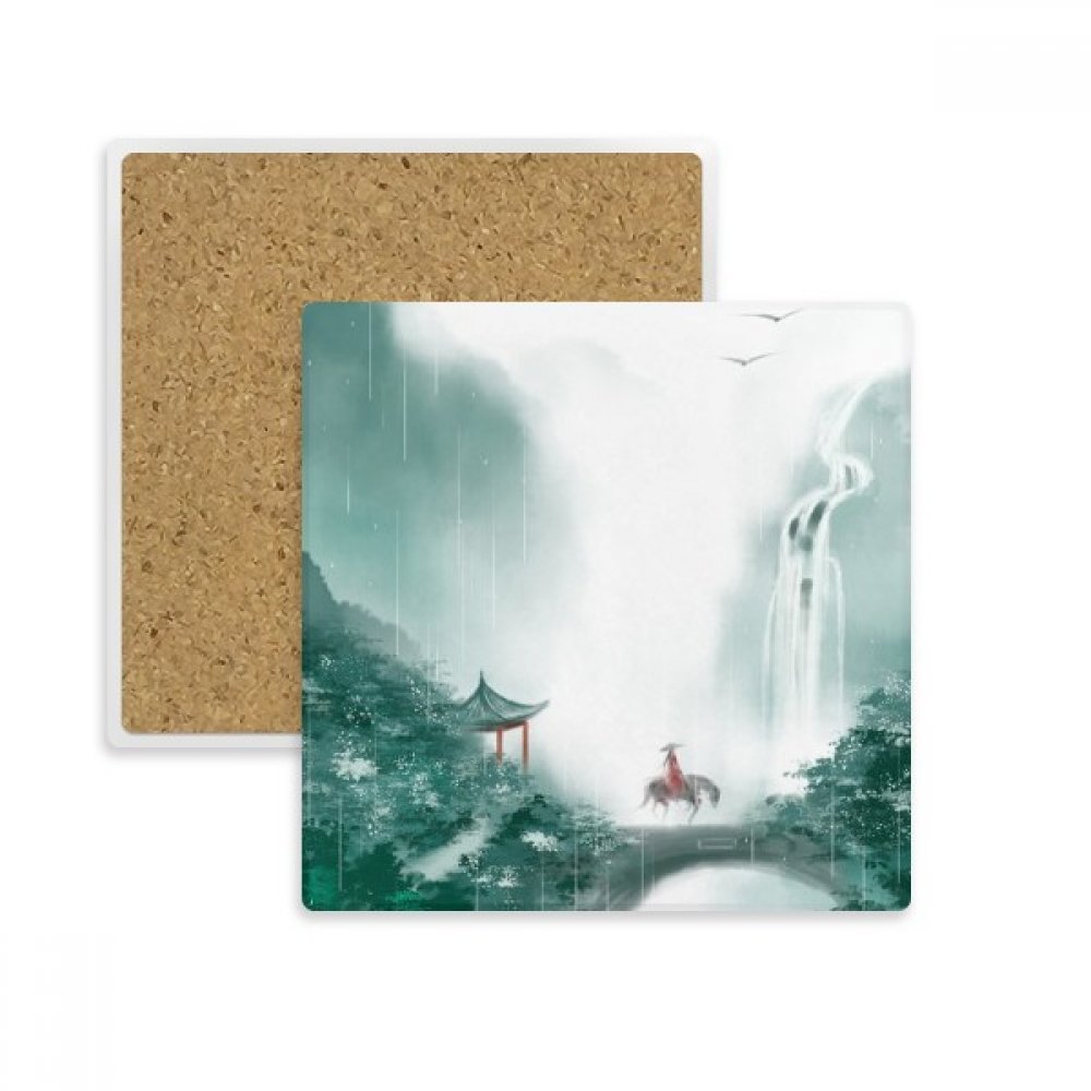 Porte-tasse de pierre absorbante motif paysage chinois pour table